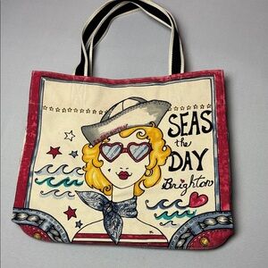 Brighton Nautical Canvas Tote AOP Mermaid Anchor 16”
